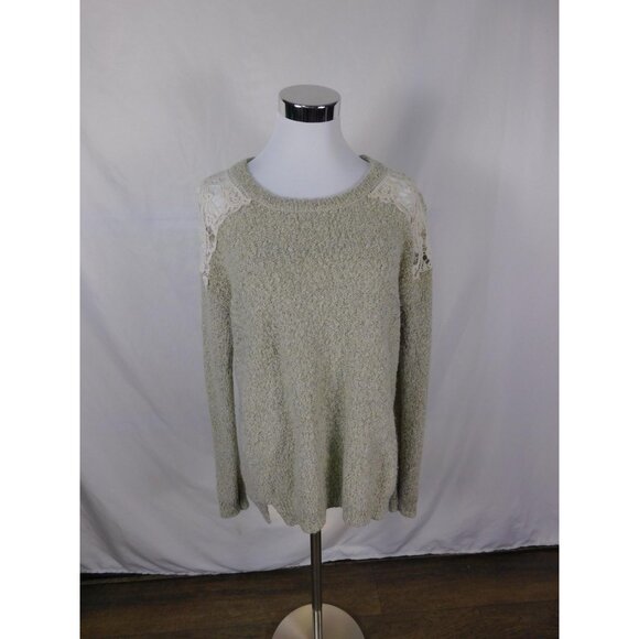 Forever 21 Plus Sage Green Lace Shoulder Sweater 1X - Metallic Knit - Excellent - Picture 1 of 11